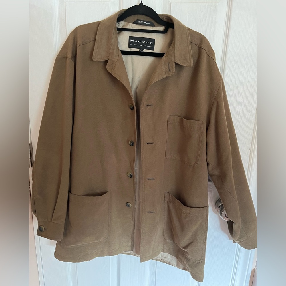 Men’s olive green brown suede jacket, size L